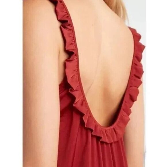 NEW EXPRESS Maxi Slip Dress Large Sliy Rust Ruffle Straps NWT‎ $98 - Picture 2 of 14